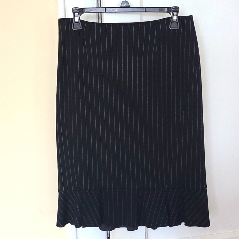 WHBM Pinstriped Flounce Pencil Skirt